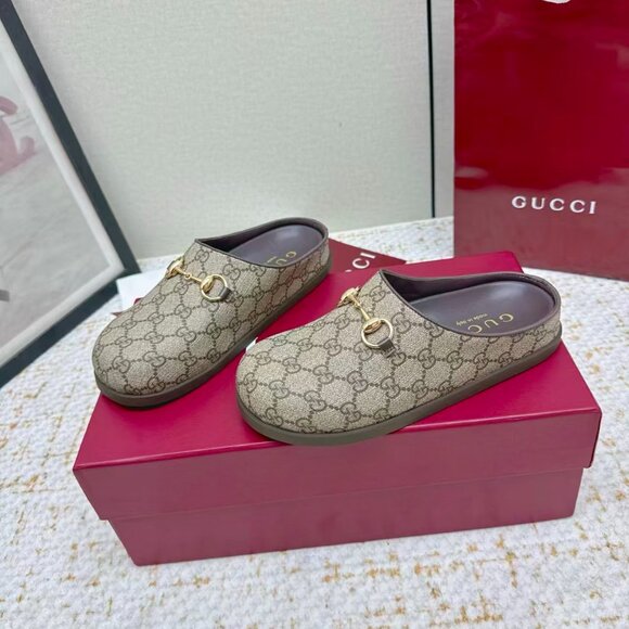 Gucci Beige and Brown Mules with Gold Accents - Picture 4 of 8